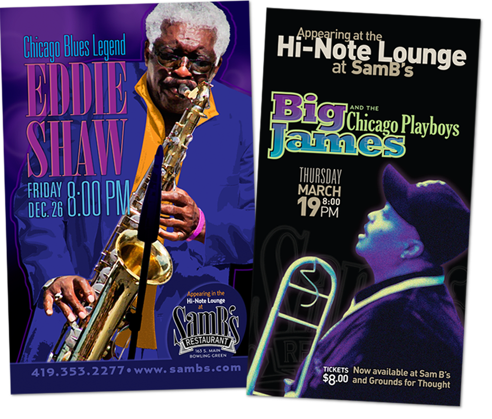 Posters promoting big names appearing at an intimate venue