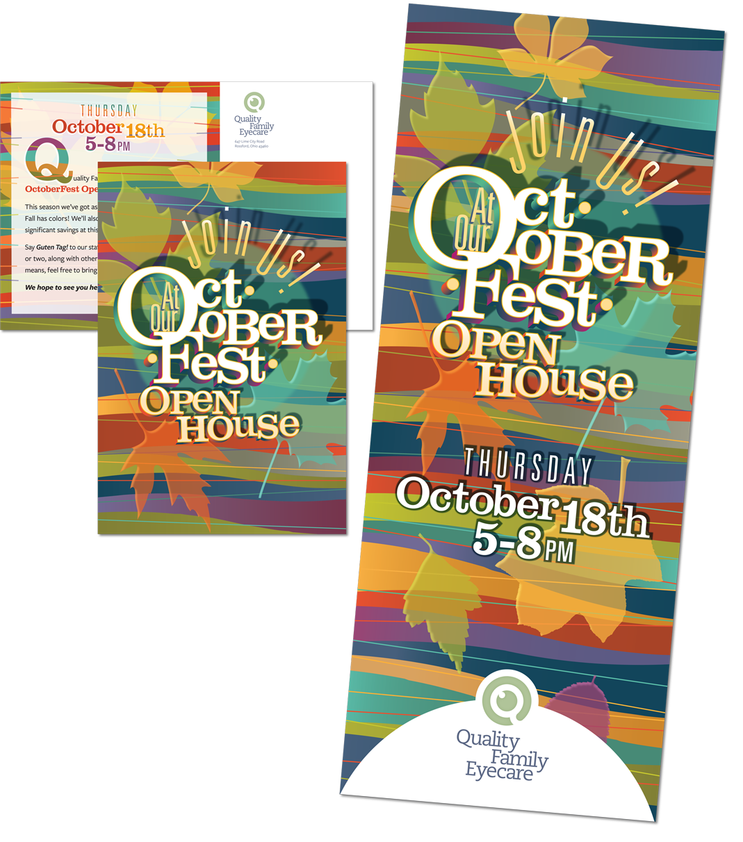 Series of postcards and in-store banners promoting themed trunk shows