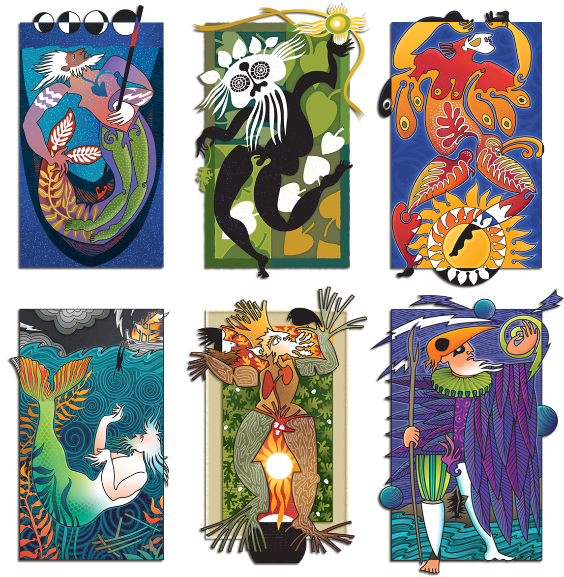 <b>TEMPEST SERIES:</b><br />A COLLABORATION<br />Roughly 11” by 17” each<br />
Twelve (in a series of 27) pieces illustrated in vector format. Illustrations were based on sketches provide by Denver artist Ken Phillips and represent his interpretation of themes from Shakespeare’s <i>The Tempest</i>.