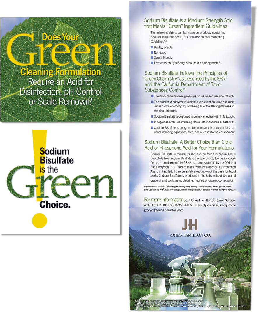 Business-to-business brochure promoting the benefits of Sodium Bisulfate in water treatment and industrial cleaning applications